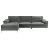 Extra Wide Sectional Sofa, Velvet Fabric Seat With Pillowed Armrests, Silver