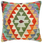 Bareens Designer Rugs - Southwestern Turkish Corrie Hand Woven Kilim Throw Pillow - Embellish your home with this timeless casual chic handmade Southwestern Kilim throw pillow covers made with and cotton. Constructed on a loom by Nomad Turkman people with hand spun and Natural Vegetable dyes these beautiful Kilim pillow covers are known for their beautiful repetitive geometrical, naturalistic floral and traditional patterns yet still giving it a moden look. Masterfully artisan-crafted on traditional Kilim looms with a contemporary fashion palette producing bold intricate sharp patterns making them a standout piece in any decor.