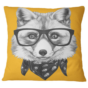 Funny Fox With Formal Glasses Contemporary Animal Throw Pillow, 16"x16"