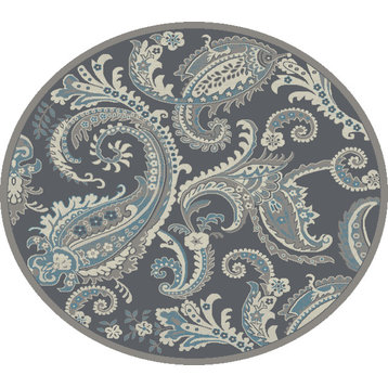 Brentwood Paisley Contemporary Area Rug, Gray, 7'10" Round