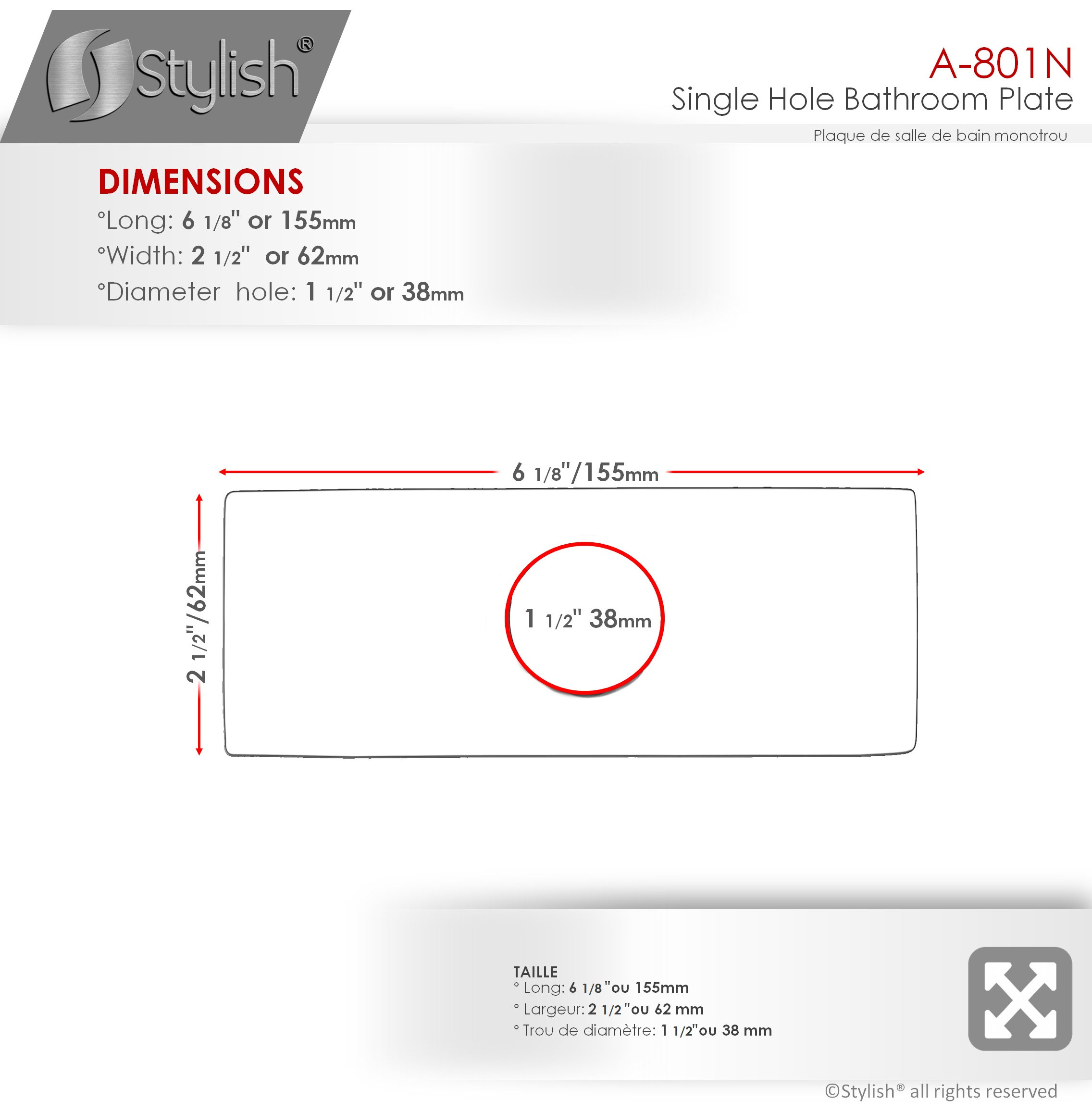 STYLISH 6 1/8" Matte Black Bathroom Square Deck Plate