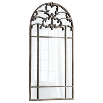 Whitewashed 60.25 x 29.75 Patton Arched Iron and Wood Mirror