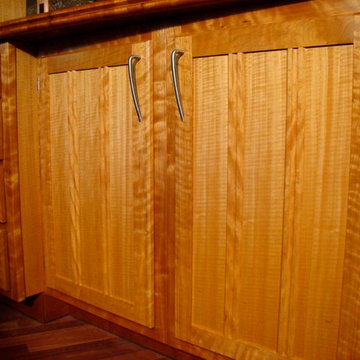 Figured cherry kitchen cabinets