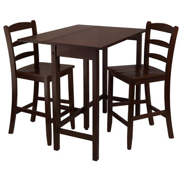3 Pieces Counter Dining Set, Drop Leaf Table & Chairs With Slatted Back, Walnut