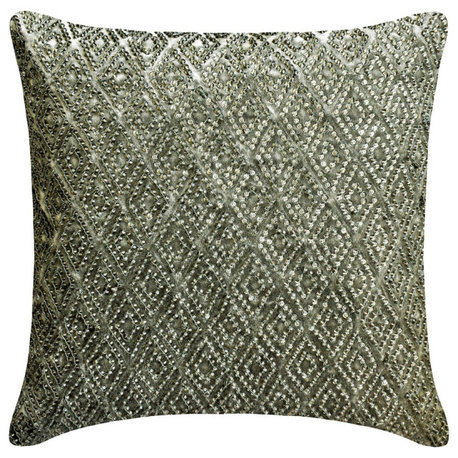 Gray Velvet, Embroidery, Handwork 16"x16" Throw Pillow Cover, Crystal Contours