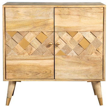 Coaster Coastal Wood Checkered Pattern 2-Door Accent Cabinet in Natural