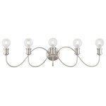 Livex Lighting - Lansdale 5 Light Brushed Nickel Large Vanity Sconce - Clean lines and exposed bulb sockets make the Lansdale collection perfect for your mid-mod or transitional bath. The eclectic look is perfect for spaces wanting an urban, minimalistic or industrial touch. With superb craftsmanship and affordable price, this brushed nickel five-light vanity sconce is sure to tastefully indulge your extravagant side.