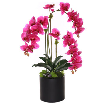 Purple Real Touch Orchid With Amethyst, Black Cylinder Pot