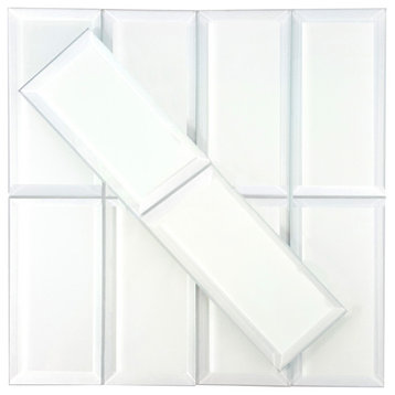 Frosted Elegance Peel & Stick 3x6 Beveled Glass Subway Tile in Matte White