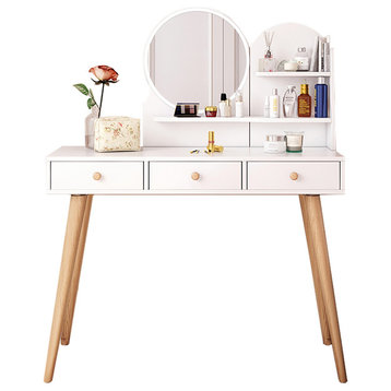 Makeup Vanity Table with Mirror and Lights, White