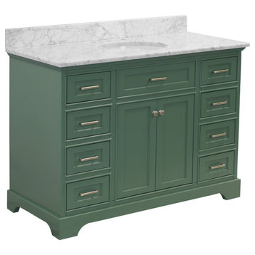 Aria 48" Bathroom Vanity, Sage Green, Carrara Marble