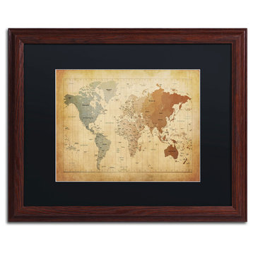 Michael Tompsett 'Time Zones Map of The World' Matted Framed Art, Black Matte, Wood Frame, 16" X 20"