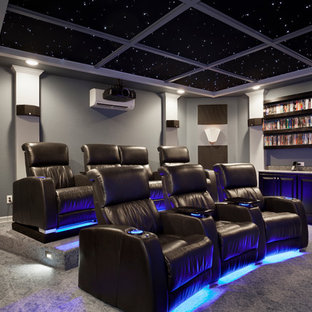 Example of a trendy home theater design in Austin