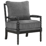 OSP Home Furnishings - Eliza Spindle Chair, Charcoal - Create a designer feel to your decor with the classic Spindle Chair. Deep, inviting cushions allow for cozy relaxation. Enjoy traditional styling thanks to a solid wood frame with beautiful turned, spindle detail. Inner coil spring cushion surrounded by dense foam and sinuous spring support will keep your chair looking beautiful for years.  Choose a pair to elevate your living room's style or add sophisticated seating to any family room.