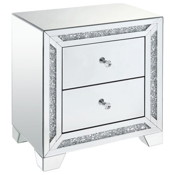 Acme Night Table With Mirrored And Faux Diamonds Finish 97647