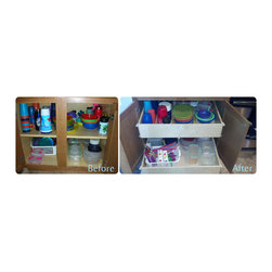 Pull Out Shelves for Storage Containers - Kitchen Drawer Organizers