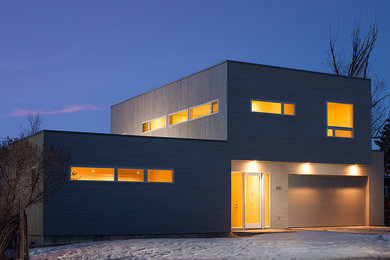 Example of a trendy two-story wood exterior home design in Other