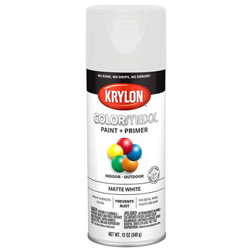 Krylon K05591007 COLORmaxx Paint + Primer Spray, Matte White, 12 Oz