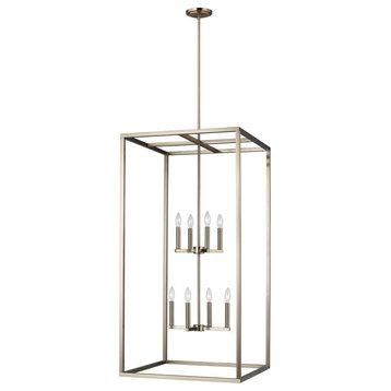 Industrial Eight Light Chandelier-Satin Brass Finish-Incandescent Lamping Type