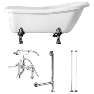 67" Acrylic Clawfoot Tub w/Faucet, Drain and Supply Lines, White/Polished Chrome