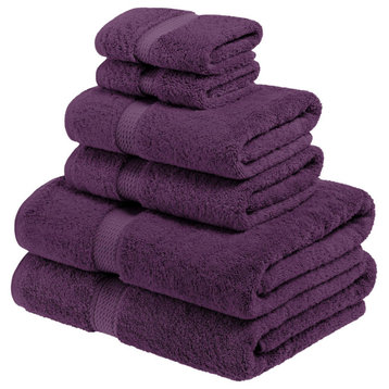 6 Piece Egyptian Cotton Quick Drying Towel Set, Plum