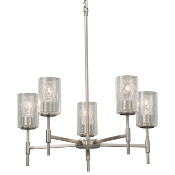 Union 5-Light Chandelier, Brushed Nickel and Seeded Artisan Glass