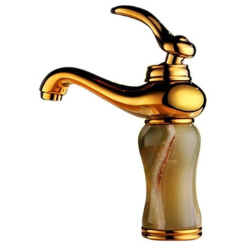 Luxury Gold Plated Jade Bathroom Vessel Sink Faucet Single Handle Mixer Tap