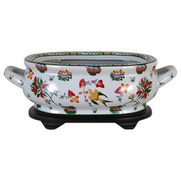 Floral and Bird Motif Porcelain Foot Bath Flower Pot With Stand