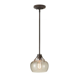 Urban Renewal Bronze Mini Pendant with Seeded Glass Carbon Filament Light - Pendant Lighting