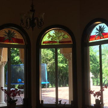 Half-moon colored glass windows