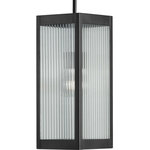 Progress Lighting - Felton Collection Black 1-Light Hanging Lantern - Achieve the stylish and peaceful home environment you've been waiting for with this beautiful hanging lantern. The rectangular matte black frame's intelligent design is just right for illuminating any outdoor space in need of illumination. The frame holds elongated, rippled glass panels through which a warm, guiding glow will shine.
