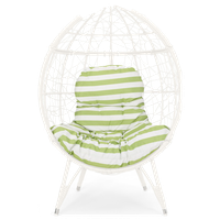 Amaryllis Outdoor Wicker Teardrop Chair With Cushion, White/Green