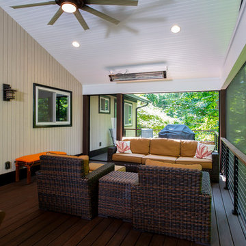 Design Builders motorized screened porch with cable railings in Bethesda, Montgo
