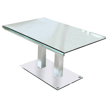 Benzara BM209530 Metal & Glass Dining table With Dual Post Pedestal base, Chrome