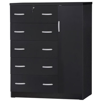 Better Home Products JCF Sofie 5 Drawer Wooden Tall Chest Wardrobe in Black