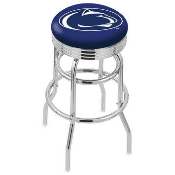 30 L7C3C-Chrome Double Ring Penn State Bar Stool w/ 2.5 Ribbed Accent Ring