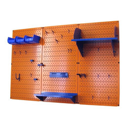Orange Pegboard with Blue Peg-Board Accessories by Wall Control Storage Systems - Garage And Tool Storage