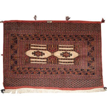 Handmade vintage Turkmen rug 2.8' x 4' ( 87cm x 123cm ) 1950s - 1C232