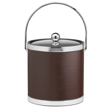 Brown With Polished Chrome 3 qt Ice Bucket With Bale Handle, Metal Cover