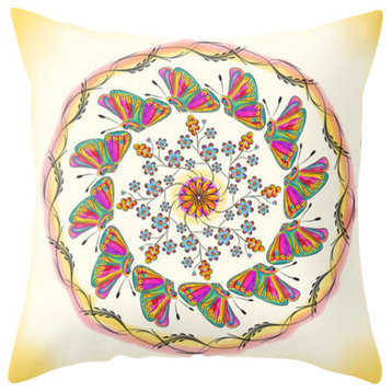 Vibrant Butterfly Mandala Throw Pillow Cover, 18"