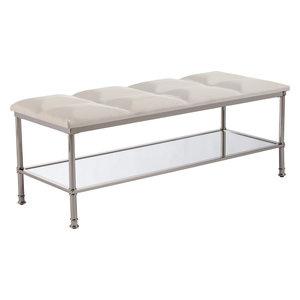 Ava Mirrored Silver Bronzed Bench Transitional Upholstered