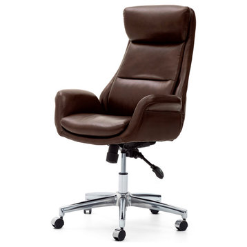 Coffee Bonded Leather Gaslift Adjustable Swivel Office Chair