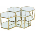 Meridian Furniture - Sei Glass Top Coffee Table With Mirrored Base, Gold, 4-Piece - This SEI coffee table four-piece set puts you in complete control of the look of your space. Use a single table for a small space, or put together two or more tables for an expanded look when game night requires extra room for you to spread out. The beautiful brushed gold frame holds a glass top with mirrored base and parallel mirrored bottom shelf. The modular design lets you connect as many tables as you need for a custom solution to your requirements.
