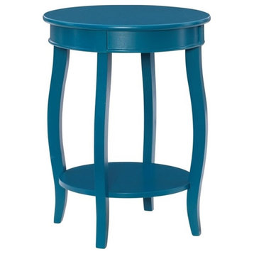 Home Square Round Wood End Table with Shelf in Teal Blue - Set of 2
