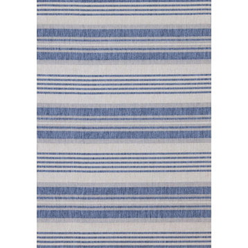 Cabana Collection Blue Striped Indoor Outdoor Area Rug, 6'7"x9'6"
