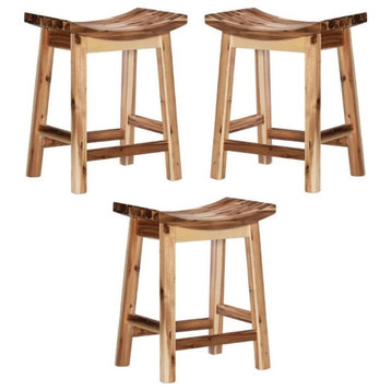 Home Square 24" Saddle Wood Counter Stool in Light Natural Brown - Set of 3