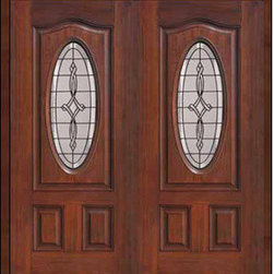 Prehung Double Door 80 Fiberglass Marsais Eyebrow Oval Lite Glass - Front Doors