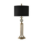 Vintage Gold Metal and Glass Lamp with Black Fabric Drum Shade