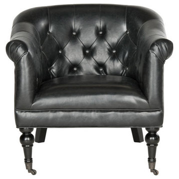 Bryan Tufted Club Chair, Antique Black