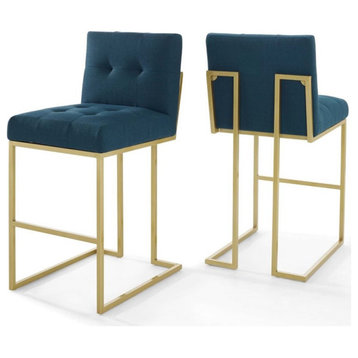 Modway Privy 27.5" Modern Fabric Bar Stools in Azure/Gold (Set of 2)